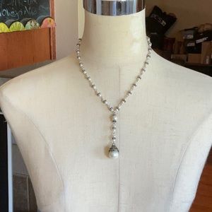 Premier Designs Faux Pearl and Silver Lariat Necklace, Pre-owned